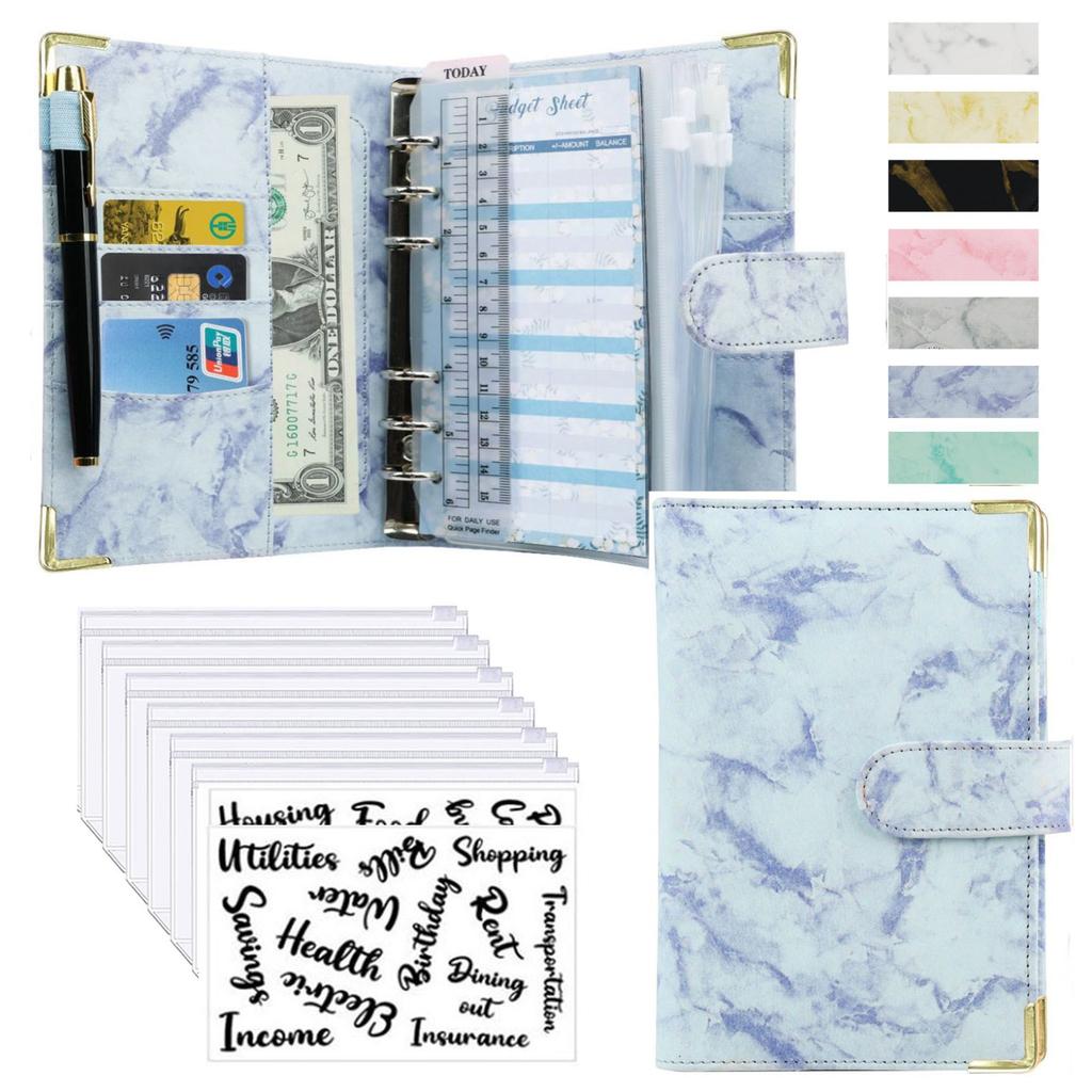 A6 Money Saving Organizer PU Leather Budget Binder Marble Notebook Budgets Planner  Envelope Office School Supplies