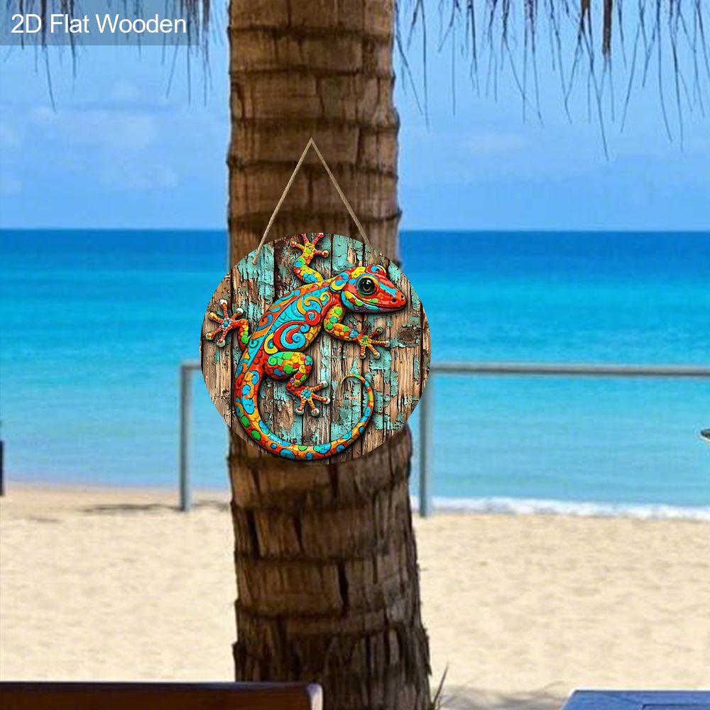 2D Flat Hanging Decorative Signs,interior Wall or Door Decoration,garden Decoration,the Pattern Is a Colored Lizard,a Housewarming Gift for Friends