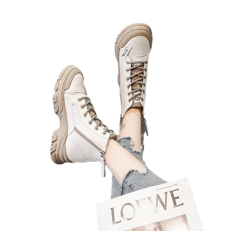 Short Boots Female Autumn Fashion Trend New Fairy Style Casual Thick-soled Lace-up Short Boots Comfortable and Versatile 2024