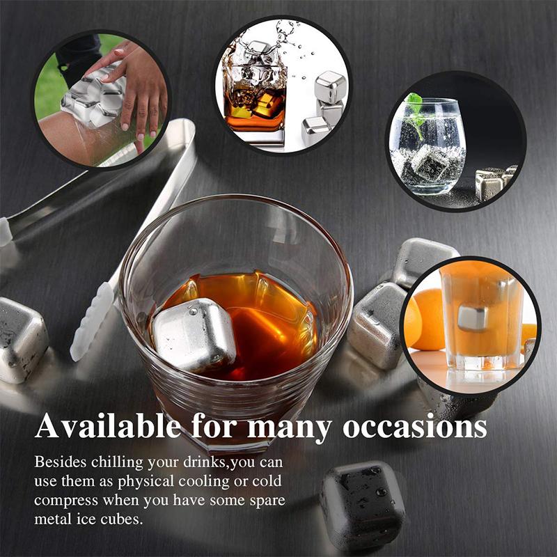 24PCS Stainless Steel Ice Cubes with Tongs, Reusable Non-Diluting Whiskey Stones for Wine Beer, Fast Chilling Bar Tool Case