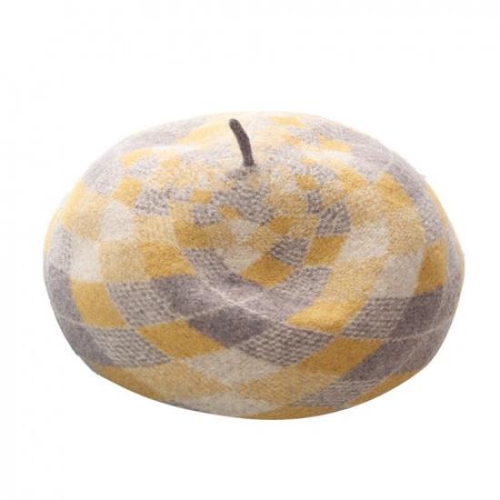 Women Retro Wool Plaid Plain Beret Hat Cap Winter French Beanie Casual Warm Hat