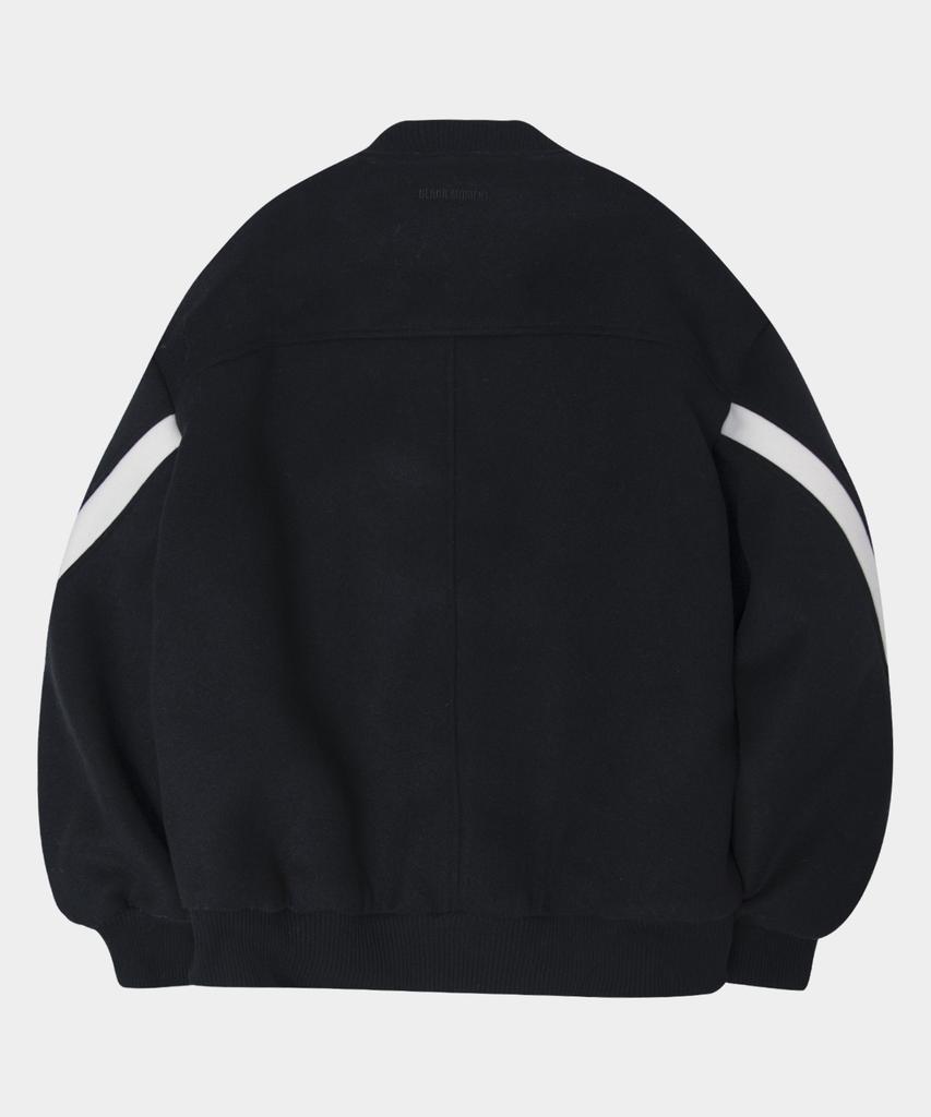 Black Moment Contrast Cut Detail Two-Way Stadium Bomber Padded Jacket [Charcoal]