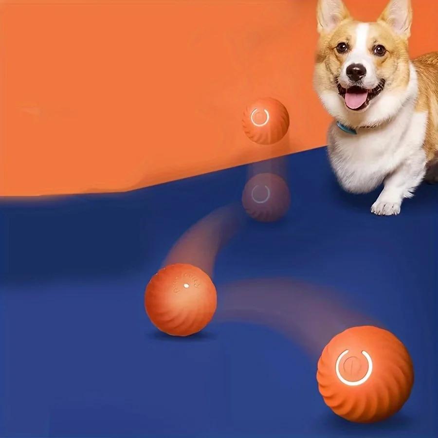 Um brinquedo de mastigar durável para cães que rola automaticamente, brinquedo para ranger os dentes de animais de estimação, brinquedo de bola de salto de gravidade e um acessório interativo para cães