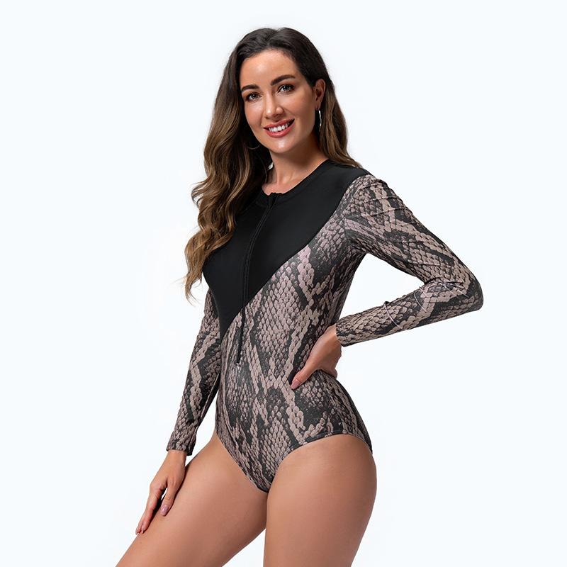 Swimsuit Women's Body-Tight Long-Sleeved Surfer Snake Pattern Conservative Swimsuit