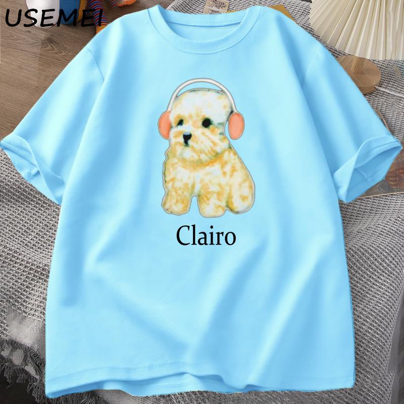 Clairo Dog Puppy Headphones TShirt Funny Cute Cat Tee Merch Y2k Unisexs Clothing Oversized Harajuku Unisexs Printed Cotton Tee Shirt