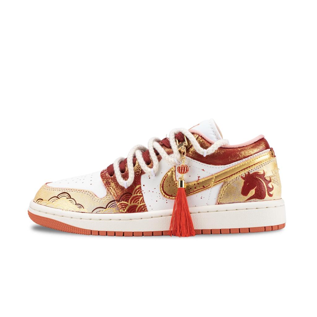 Jordan Air Jordan 1 Golden Saddle Blessing Vintage Basketball Shoes Women's Red Gold DC0774-180(Team836-)