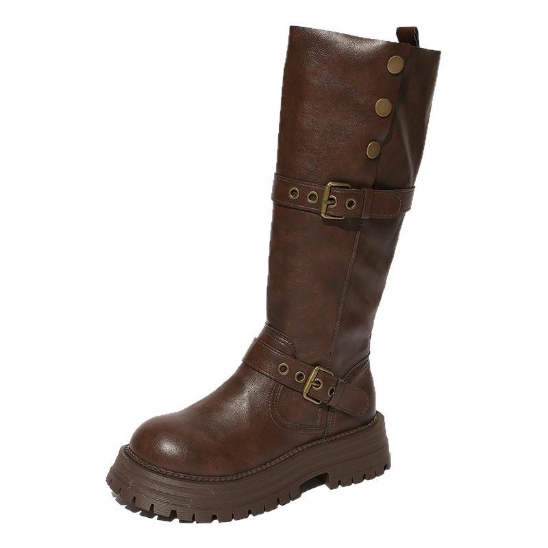 Western Cowboy Wasteland Wind Long High Boots Children 2025 Autumn and Winter New Thick-soled Piling Boots Two Wear Knight Boots