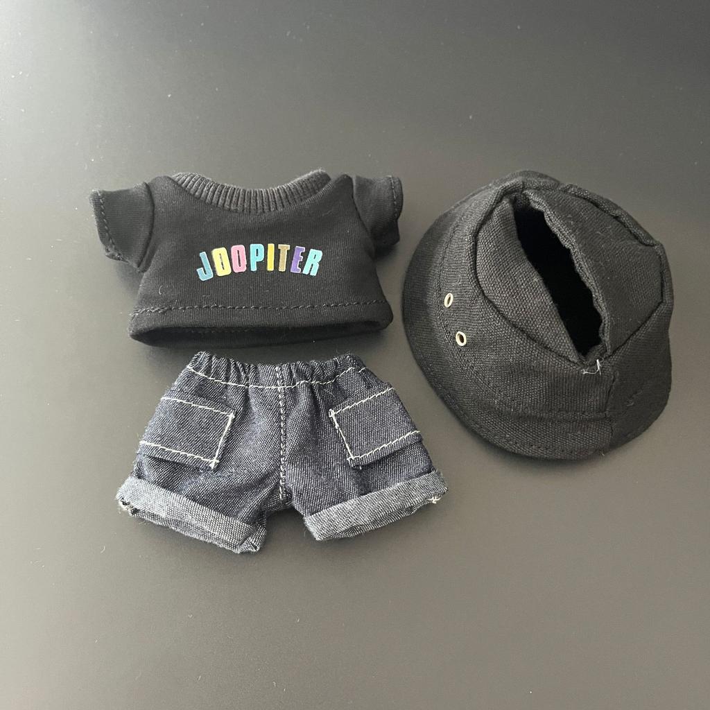For 17Cm Labubu Clothes Kpop Star Idol Jackson Wang Same Style Clothing Labubu Dolls T-Shirt Jeans Fisherman Hat Diy Accessories