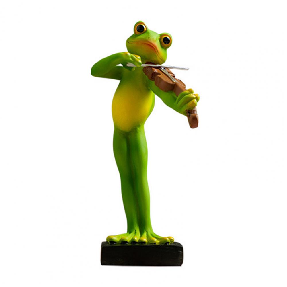 Garden Frog Ornament Outdoor Frog Decoration Resin Musical Instrument Frog Figurine Sculpture for Indoor Outdoor Garden Decor