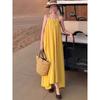 vacation beach skirt temperament loose backless dress Xishuangbanna suspender design long dress summer