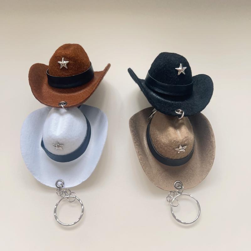 Stylish Western Cowboy Hat Keychain Pendant Durable Polyester Keyrings Portable Bag Keychains Decoration For Men Women Gift