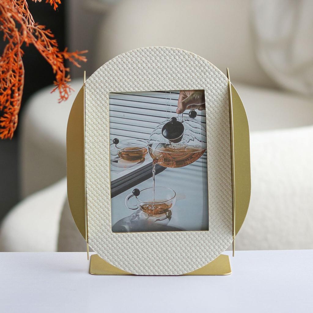 Light Luxury Interwoven Leather Photo Frame Model Room Hotel Bedroom B&B Creative Home Bedside Table Photo Frame Soft Decoration