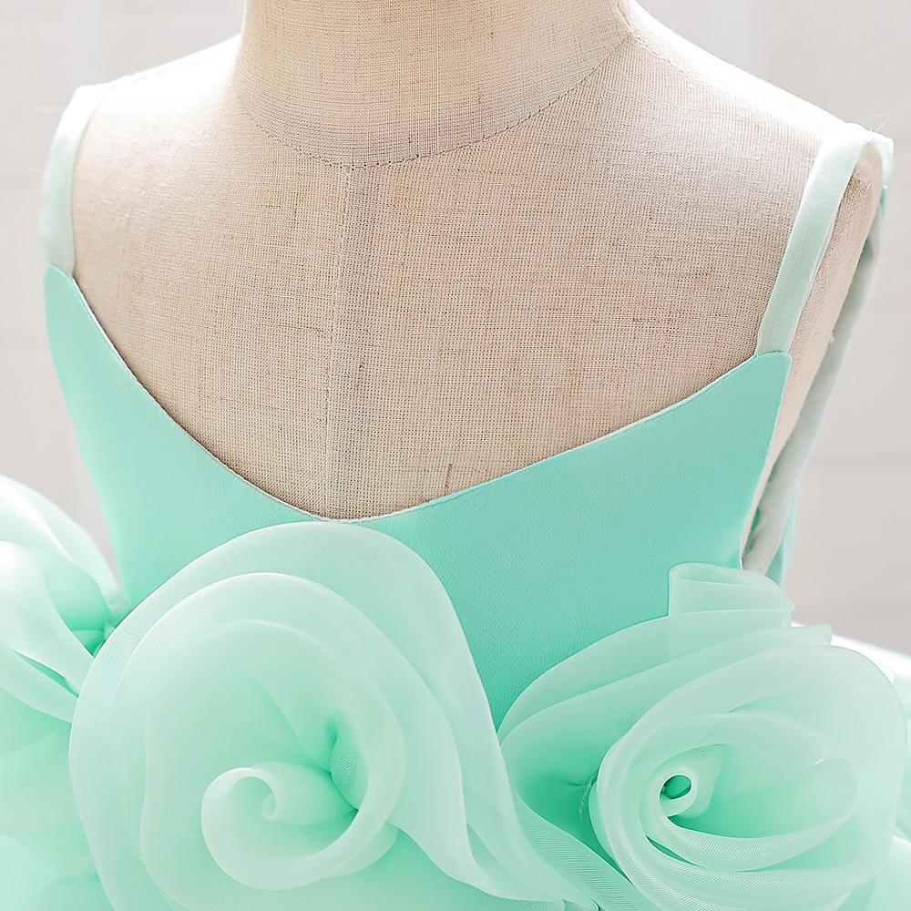 One-Year-Old Baby Princess Dress with 3D Floral Design for Special Events or Piano Performances