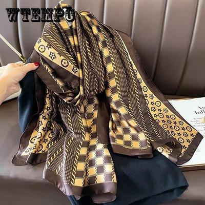 Klasická potlač šatka Elegantná imitácia hodvábneho šálu Ženy vetruodolné zábaly hlavy Ležérne vonkajšie cestovanie plážová osuška