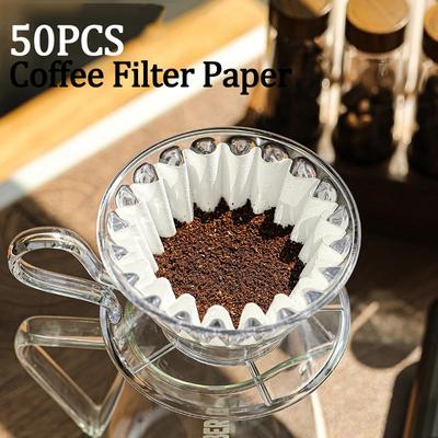 50pcs/Set White Coffee Filters Single Serving Paper for Coffee Machine 1-4 Cups White Filter Paper Cake Cup Coffee Paper Filter