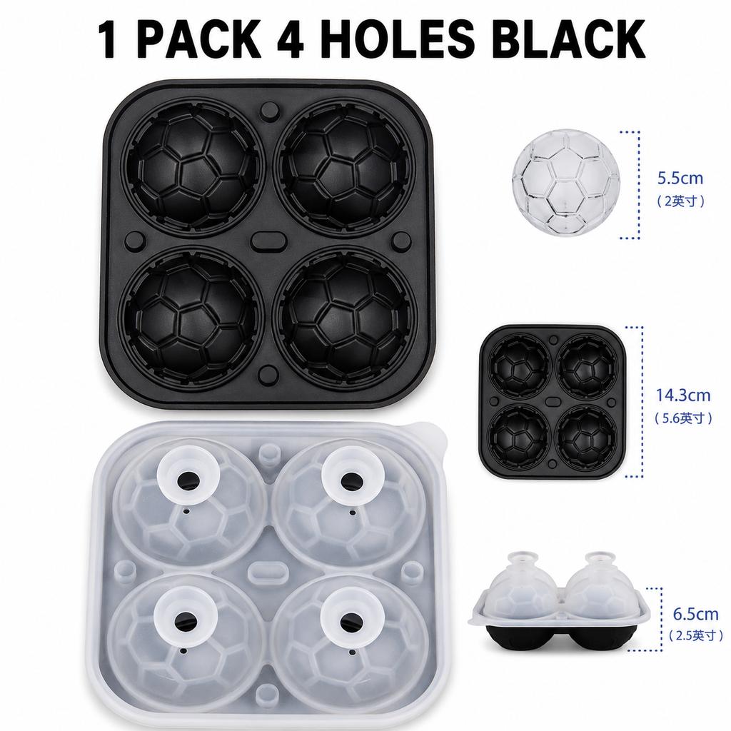 3D Soccer Ball Silicone Ice Cube Maker Tray 9-Cavity Football Ice Sphere Mold For Party Whiskey Cocktails Beverages Ice Trays