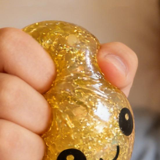 Glitter Dumpling Squeeze Toy Smiling Expression Steamed Bun Fidget Toy Stretchy Decompression Simulation Dough Ball Desk Toy