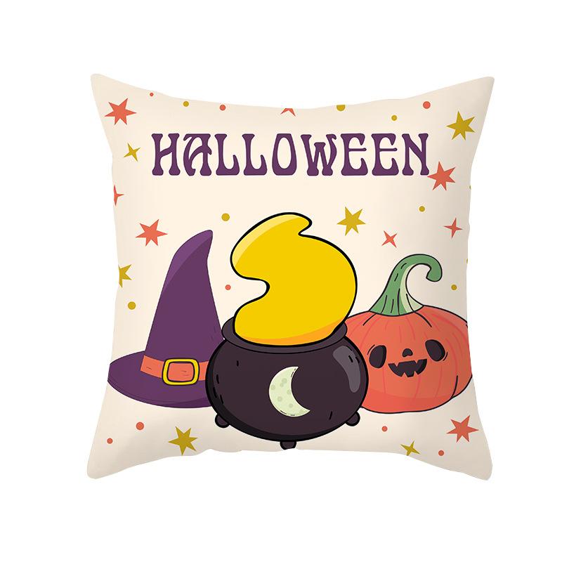 Home Cartoon Pumpkin Head Halloween Pillow Cover Peach Velvet Cushion Cover Office Sofa Cushion Cover