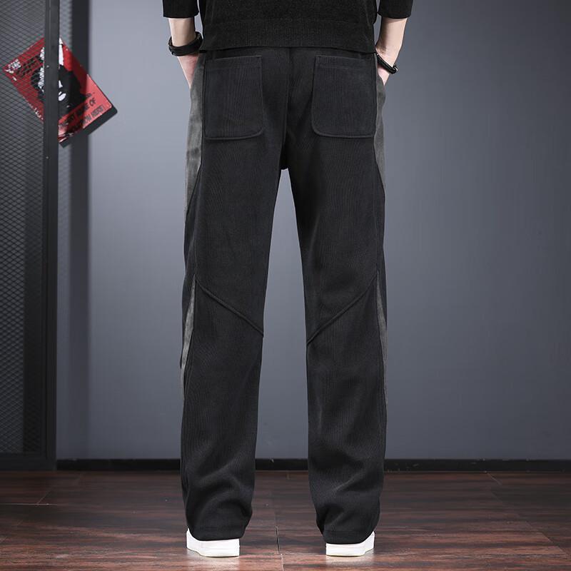 Jieleinuo Men's Splicing Design Loose Straight-Leg Casual Pants