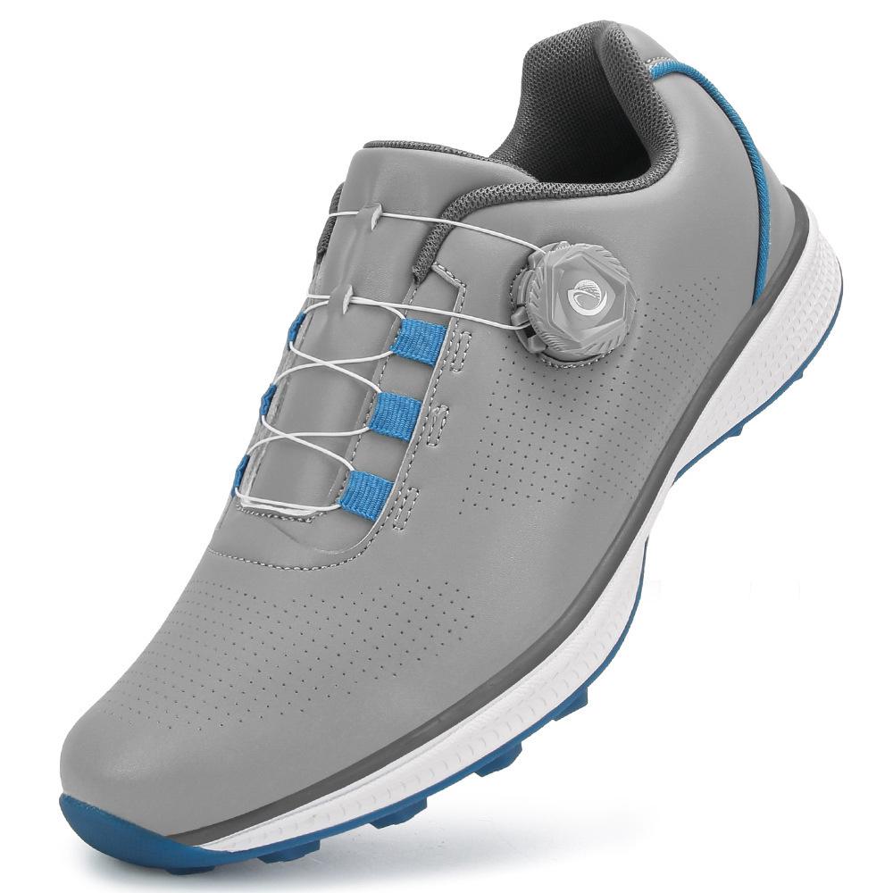 Men's Waterproof Breathable Golf Shoes with Fixed Spikes and Buttons