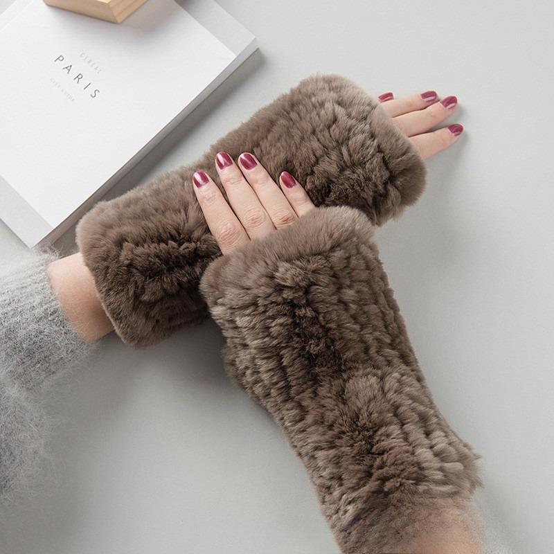 Women's Autumn and Winter New Fur Warm Fashion Half-Finger Gloves