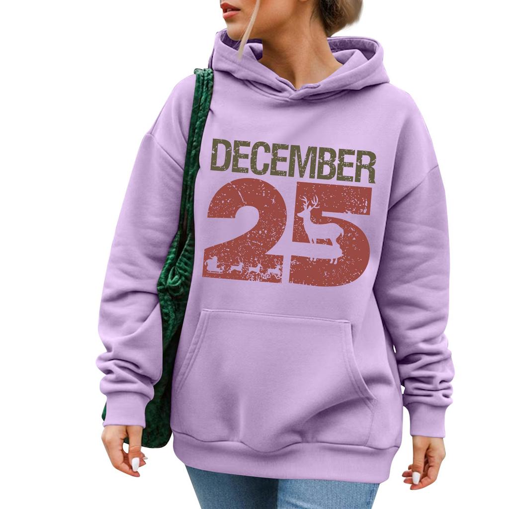 Damenmode Lässig Langarm Bedruckt Rundhals Kapuzenpullover Pullover Top