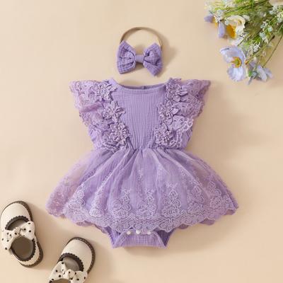 Robe sans manches en maille douce pour fille Robe à fleurs en dentelle