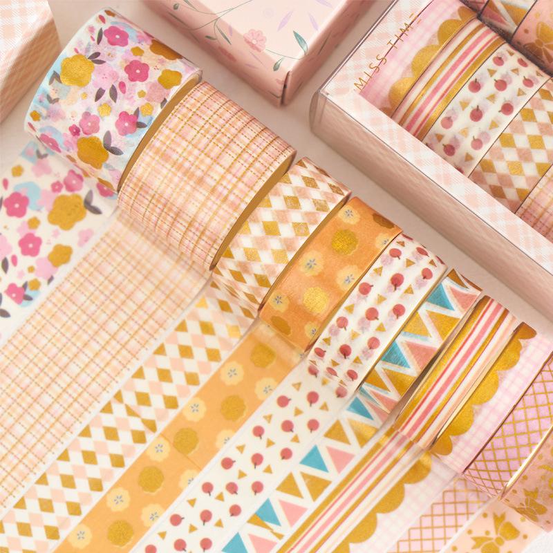 10 Rolls/Set Gold Vintage Scrapbooking Tape 3m Kawaii Masking Tape Vintage Floral Decorative Adhesive Sticker Scrapbooking Diary