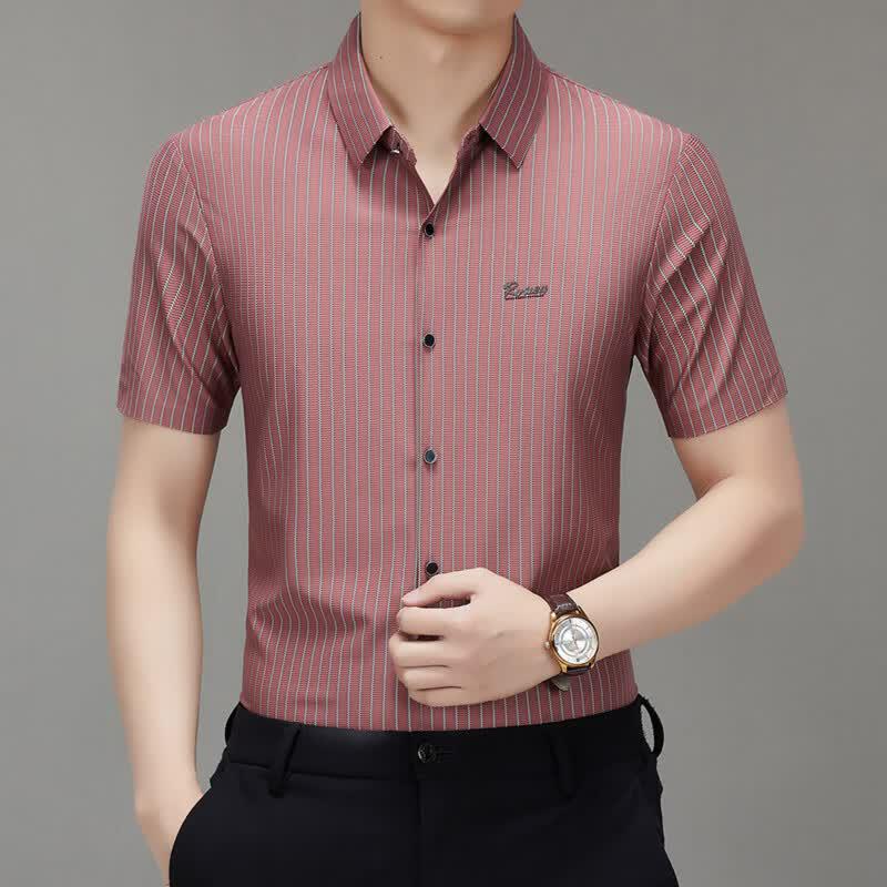 RED DRAGONFLY Men's Striped Short Sleeve Business Casual Shirt