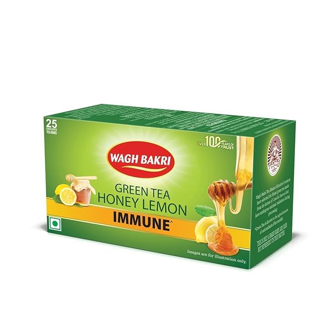 Wagh Bakri Green Tea Honey Lemon Refreshing Wellness Blend With Natural Flavour 25 Bags Per Box Pack Of 2