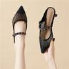 Casual feeërieke stijl met rok, strass Mary Jane schoenen, ademend mesh garen voor dames, lage instap, sleehak, enkele schoen, lage instap