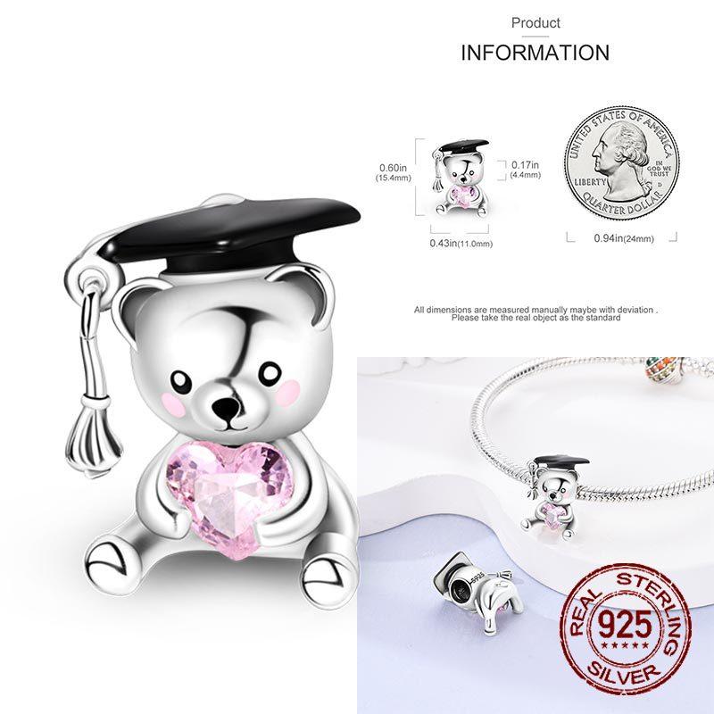 Real Copper Princess Pink Bear Bead Blue Rose Red Bears Pendant Charms Fit Bracelet Neckalce Diy Bithday Gift