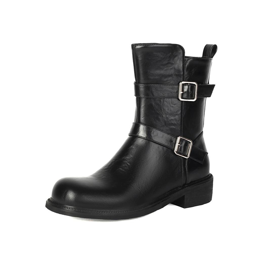 Classic Knight Boots Martin Boots Short Solid Color Belt Buckle Boots Leather Boots Retro Large Size 34-47