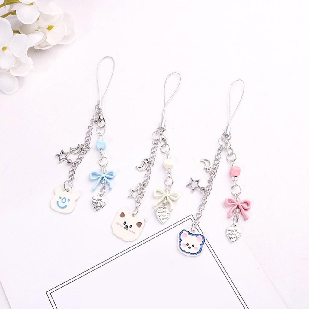 Bear Bowknot Heart Pendant Phone Charm Hangings Rope Cute Phone Chain Strap Bag Decoration Lanyard Keychain Accessory