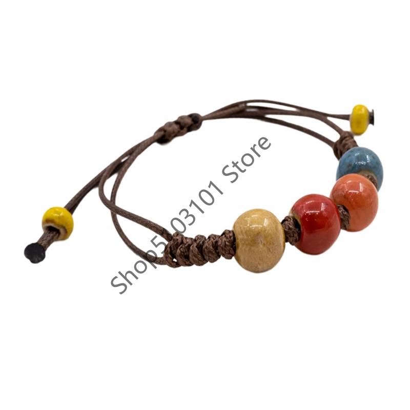 Big Eye Cat Bracelets for Women Men Sweet Cool Heart Ceramic Beaded Bracelet Adjustable Braided Rope Aesthetic Party Jewelry