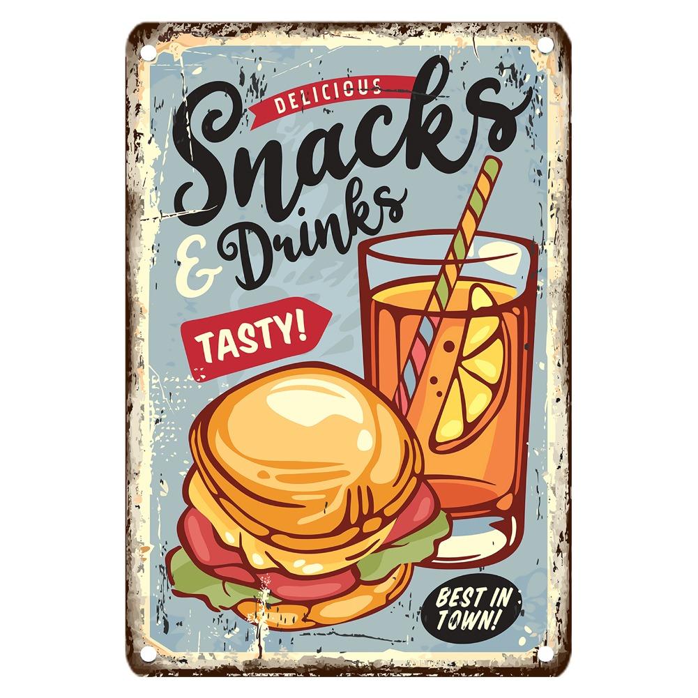 

Vintage Food Metal Sign, 12x8 Inch Iron Wall Decor, Retro Snacks & Drinks Design Plaque, Pre-Drilled Holes for Easy Hanging 20x30cm（7.8x11.8inch）