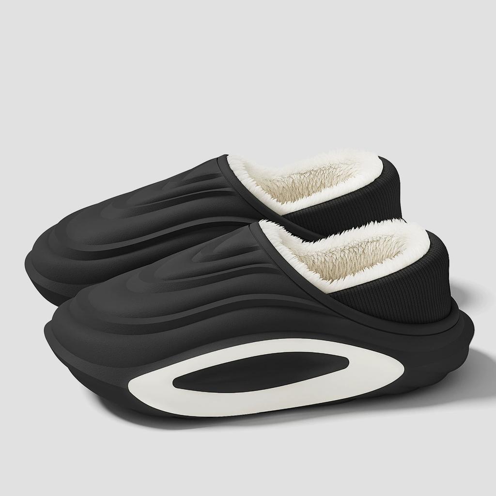 Winter Thickened Slip Resistant Lined Slippers Lightweight EVA Indoor Outdoor Home Leisure Shoes with Soft Fabric Lining