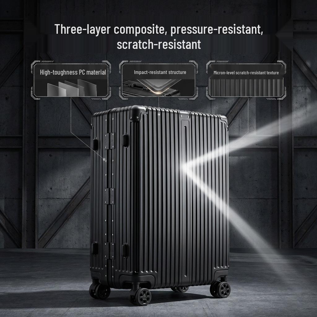 Aluminum Frame PC Luggage with Password Lock, Waterproof, Universal Wheels, Carry-on Suitcase 24-inch