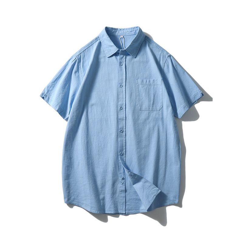 Old Money Style Linen Shirt Men's Short-Sleeved Summer Thin Loose Jacket Foreign Trade Men's Casual Cotton and Linen White Shirt