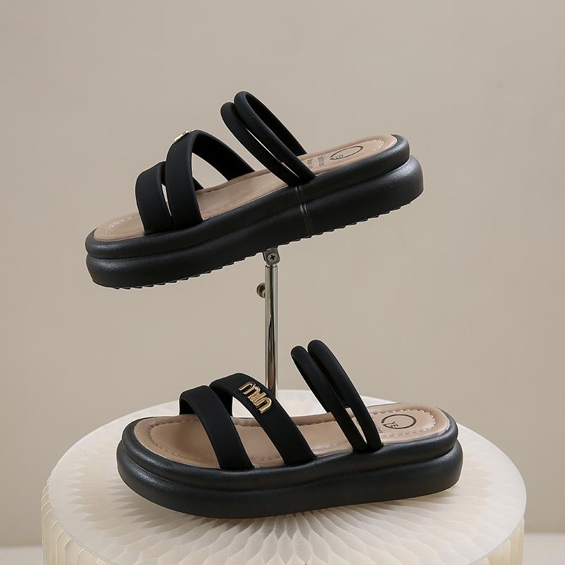 

JMXD-толстоподошвенные пляжные шлепанцы женские модные универсальные повседневные летние мягкоподошвенные сандалии-мюли женские 40 чёрный