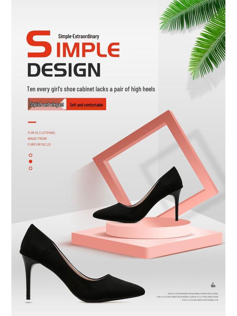 Damen-Stilettos aus Wildleder in Übergröße - Schwarze Spitze, Frühjahrs-/Herbstkollektion