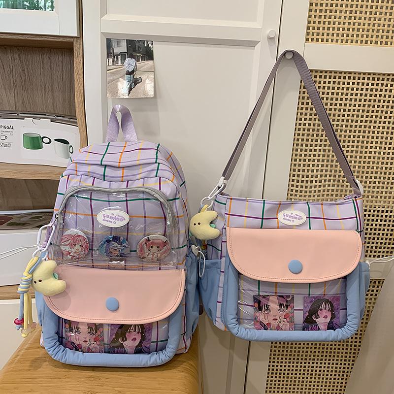 School bag school bag Korean ins plaid high school high value backpack