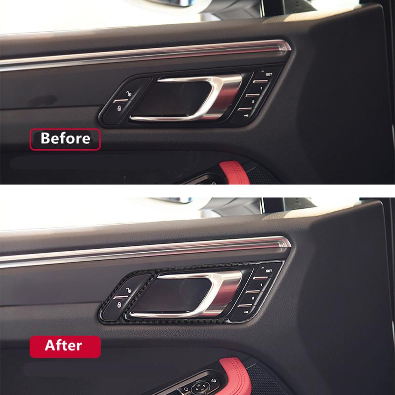 For Porsche Macan Car Styling Carbon Fiber Car Door Handle Decorative Stickers Car Interior Decoration Auto