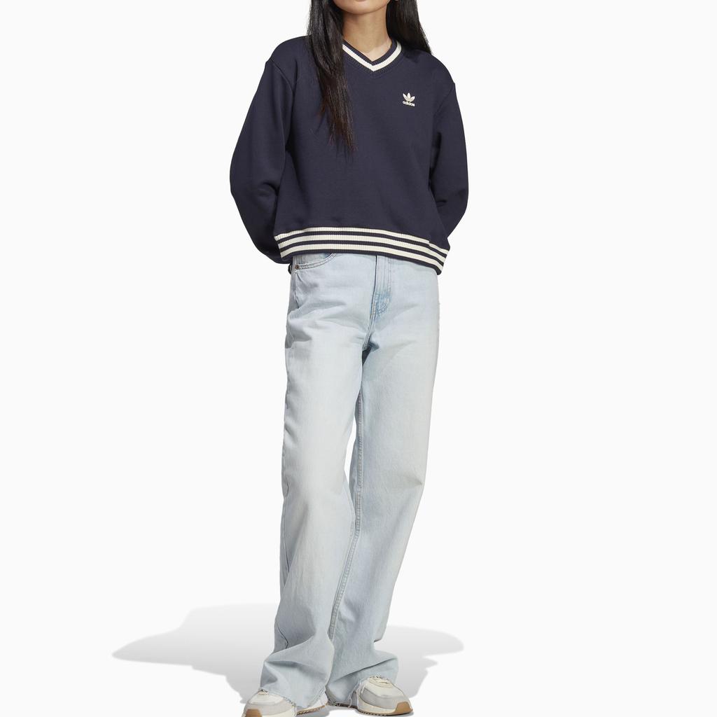 adidas Suéter con cuello en V y estampado de logotipo de Originals Sporty & Rich X SS23 para mujer, color negro IN5246