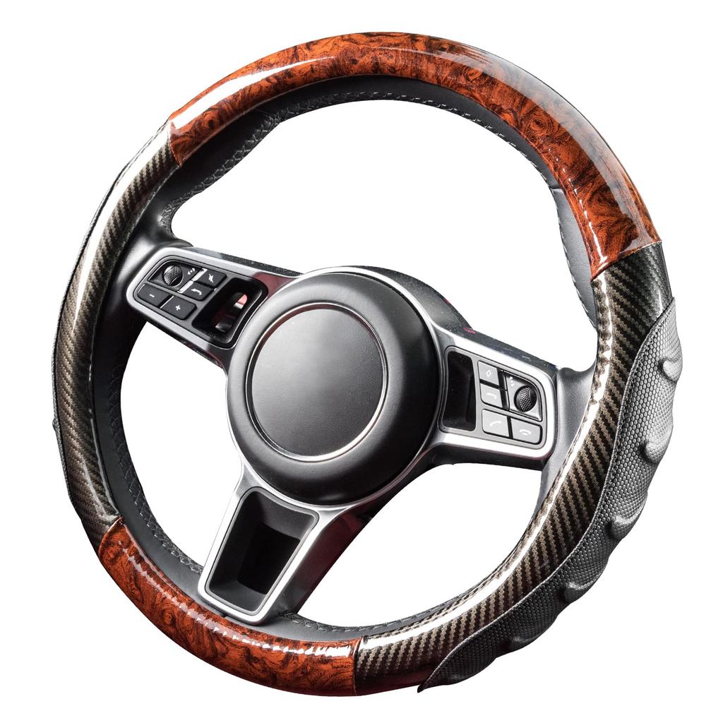 SHIMAKYO Volant Malý pro Kei a Standardní Uhlíkové vlákno a Dřevodekor 3D Stylový Auto Pohodlný Interiér Auta Hodí se Hnědý Potah, Velikost, Auta,