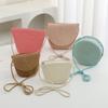 Summer Solid Color Straw Bag Shoulder Messenger Round Bag Children Versatile Outing Beach Bag Light Board DIY Round Weaving
