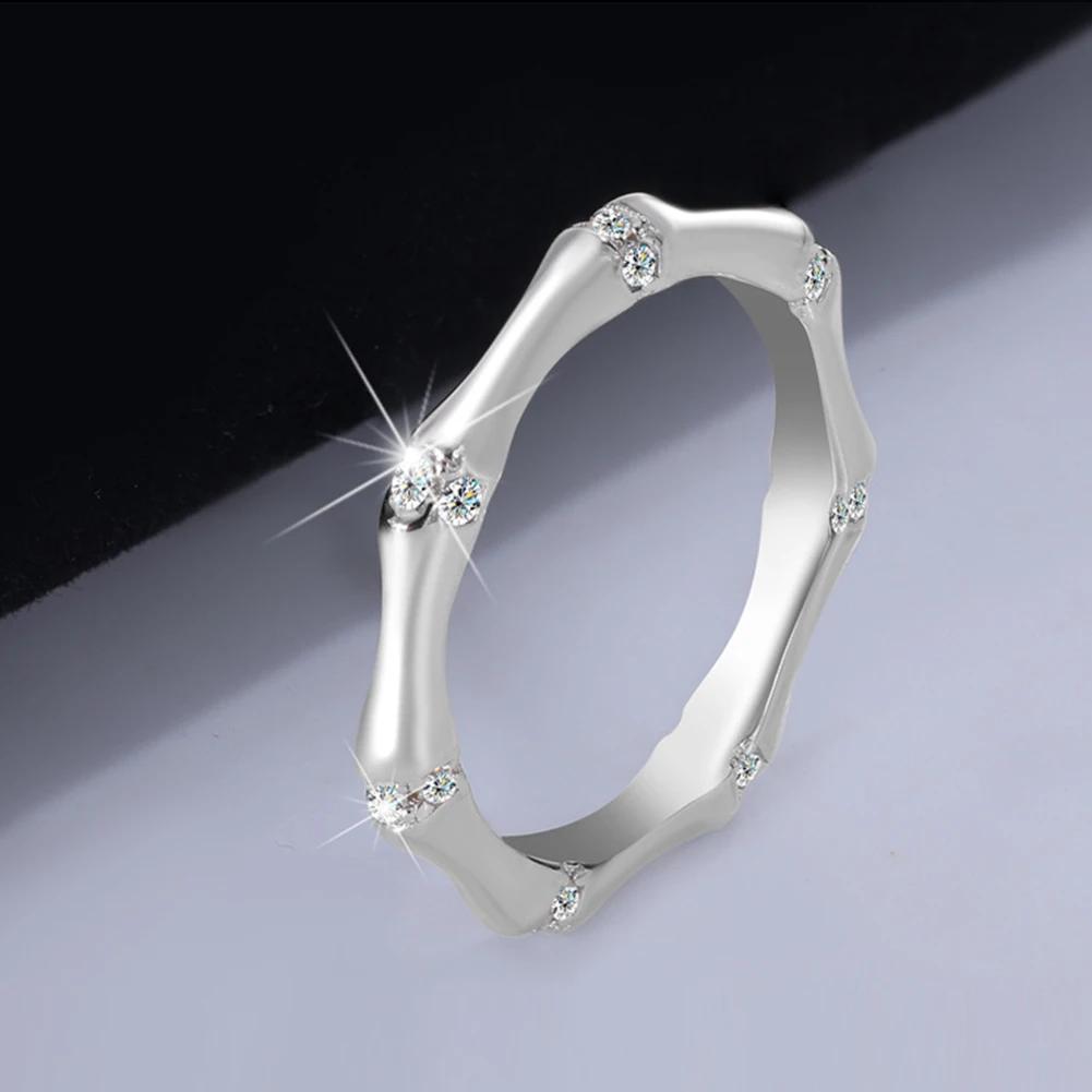 Luxury Bamboo Design Moissanite Ring S925 Sterling Silver Elegant Couple Rings for Wedding Engagement Minimalist Matching Rings