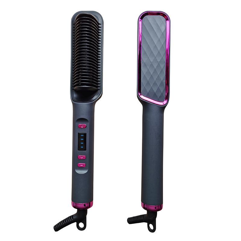 2-in-1 LCD Hair Comb: Negative Ion Straightening & Curling Iron with Anti-Static Technology