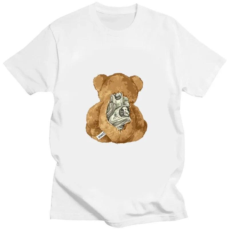 Tricou cu imprimeu cu ursuleț de pluș cu bani Tricou unisex pentru femei.