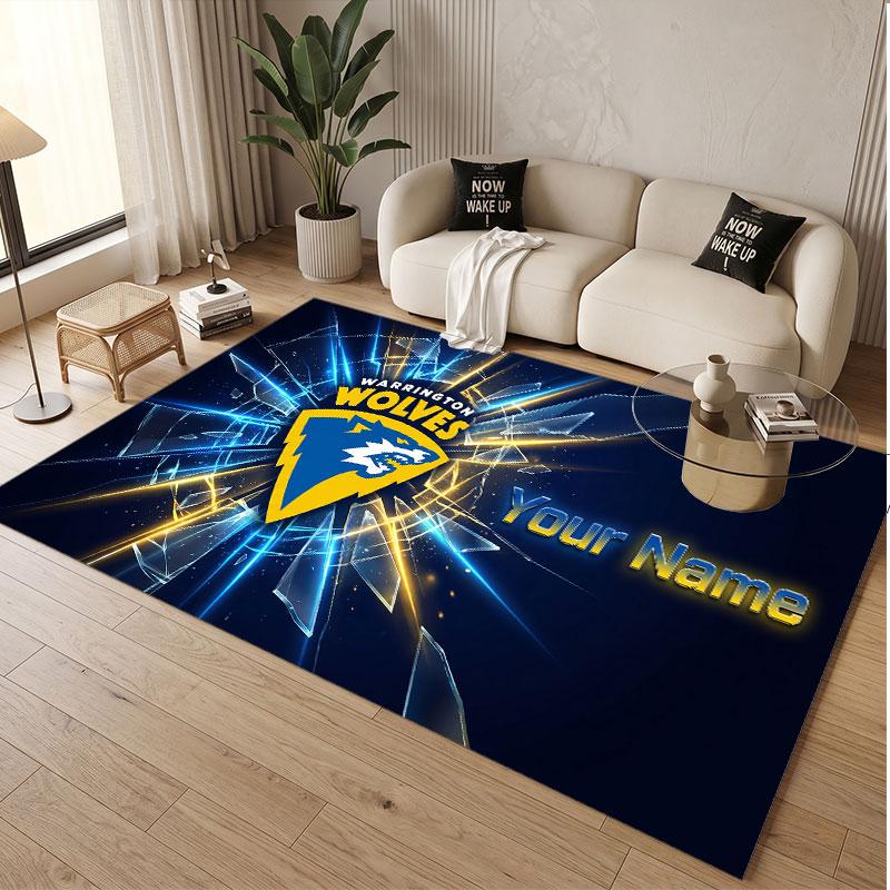 Custom Rug Warrington Wolves FC Pattern Print Name Text Soft Non‑Slip Floor Carpet for Home Indoor Decoration